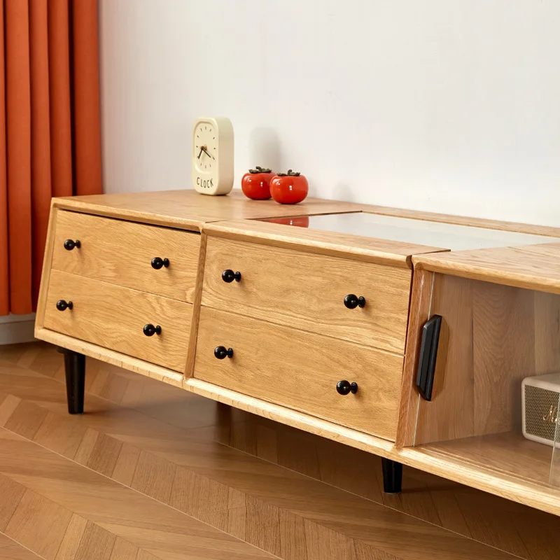 Simple North American White Oak TV Cabinet Living Room Furniture Durable Wood Media Console for Home Entertainment System