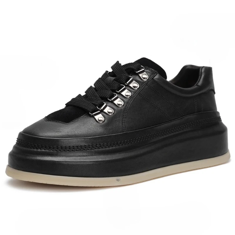 England Horseskin Hand-sewn Black Board Shoes for Men's Horse Leather Casual Sports Shoes Comfortable Height-increasing Shoes