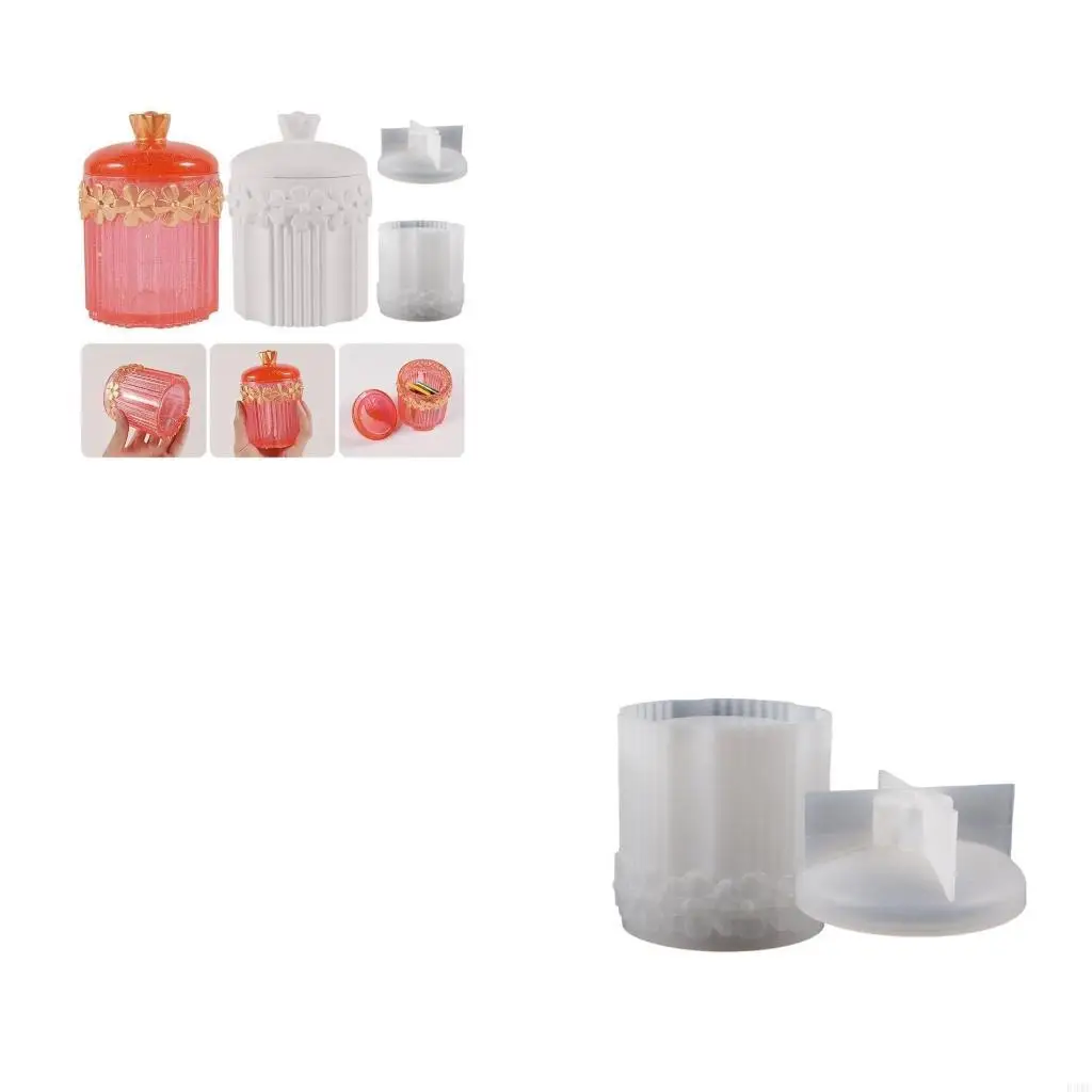 

R3MC Non-stick Flower Stripe Container Mold Epoxy Resin Silicone Mold DIY Ornament Tool for DIY Storage Jar, Candlestick