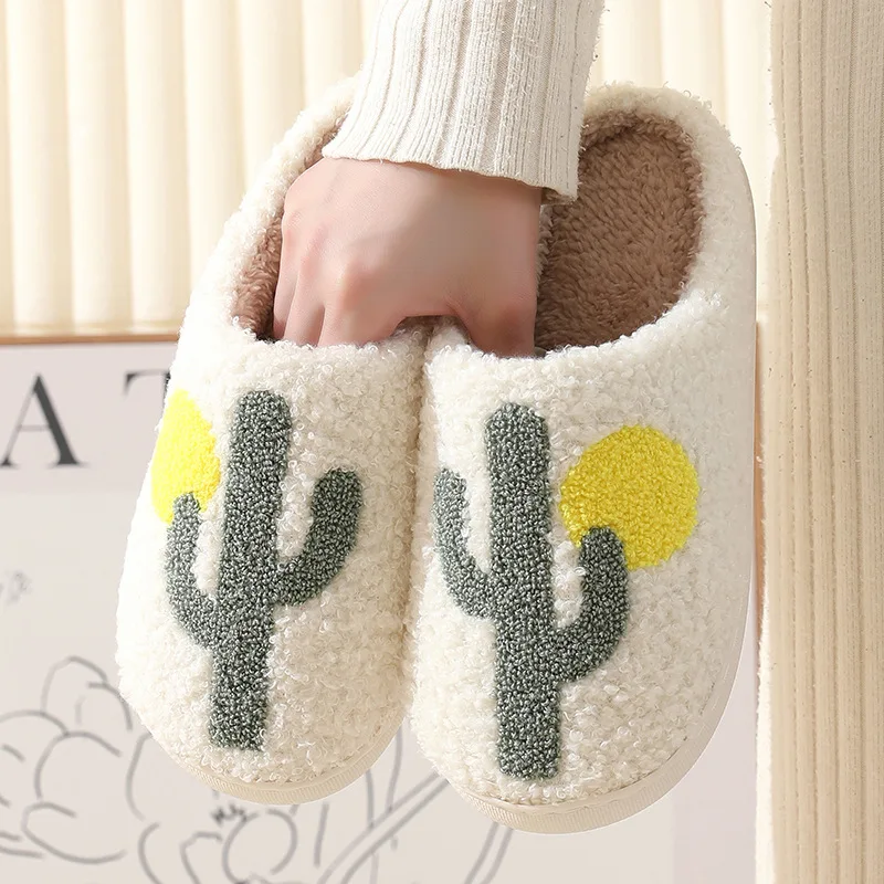 Warm Cotton Slippers Home Comfortable Lovers Cactus Winter Cotton Slippers for Men and Women Thick-soled