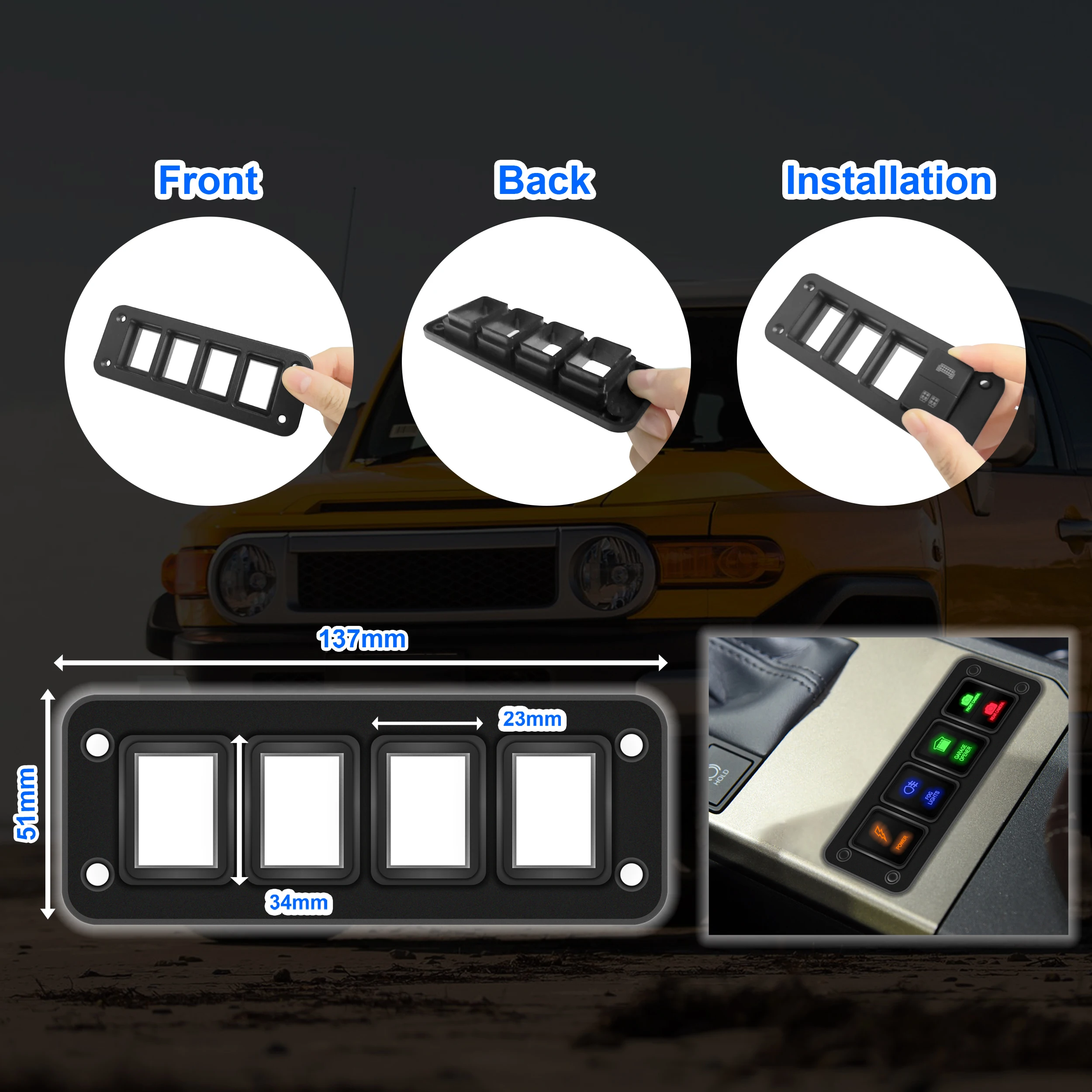 2 / 3 / 4 Gang Push Switch Panel Black Plastic Holder Housing for Toyota LandCruiser 4Runner Prado Hilux Hiace