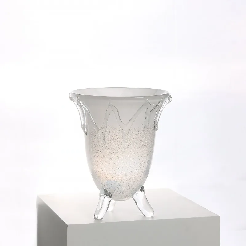 Premium new Chinese-style white gold-sprinkled handmade glazed flower ware model room entrance desktop flower arrangement soft d