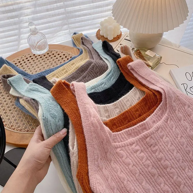 

Sweet Sle Women's ort Knitted Sweater Vest Soft Cozy No Sve V-Ne Pullover Slim Fit Korean Version Cardigan Top