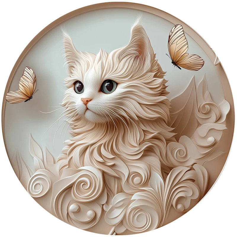 American Curl Cat 2D Printed Pet Ornaments - Custom Circular Aluminum Decorative Paintings | Unique Pet Souvenir Tombstones