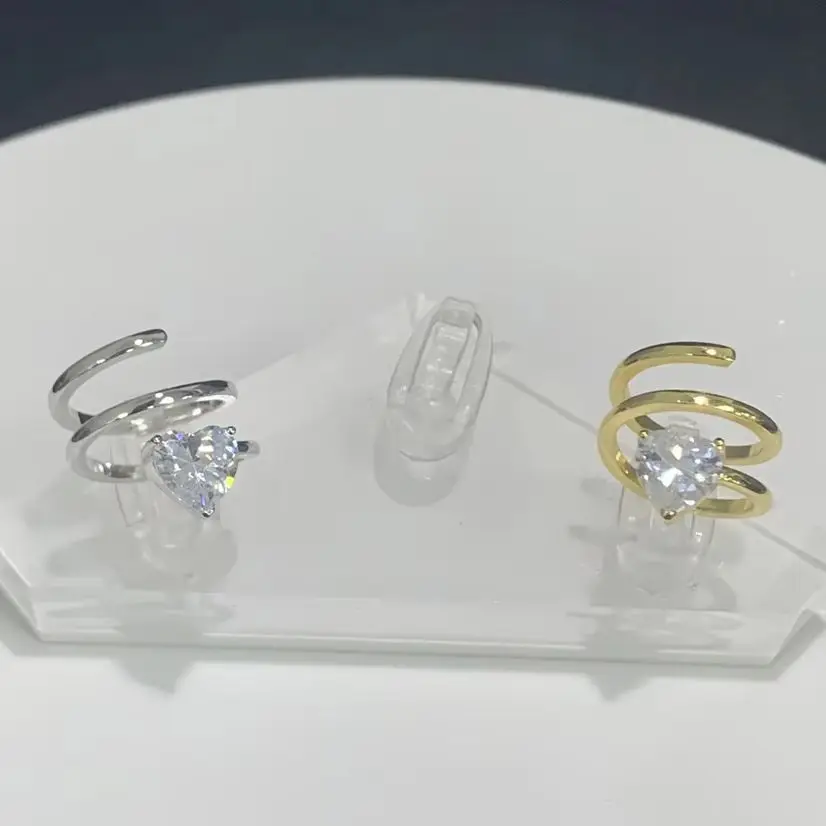 Cocktail Rings for Women Open Spiral Twist Muti Layer Gold Silver Color Paved Heart Cubic Zirconia Fashon Jewelry For Party