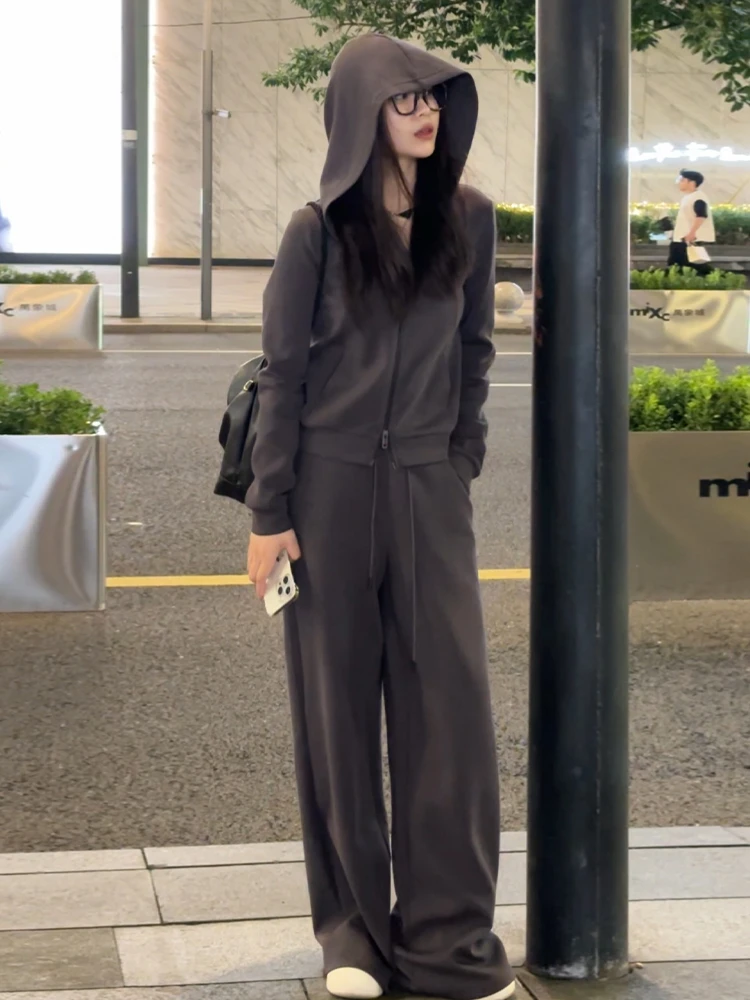 Unieke mooie casual sportkleding hoodieset dames wijde pijpen broek tweedelige set vroege herfst nieuwe Sle katoen polyester mix