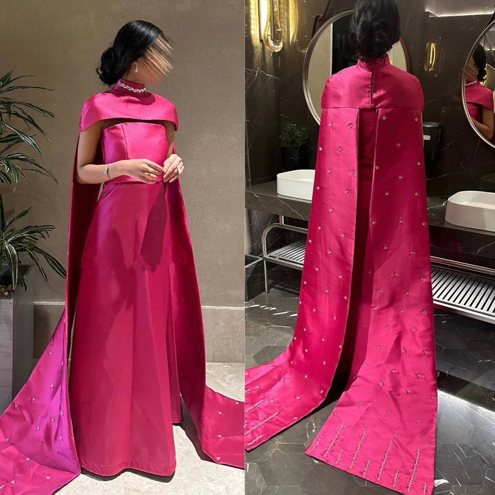 

Yipeisha Formal Modern Style Evening High Collar A-line Beading Floor-Length Satin Bespoke Occasion Dresses