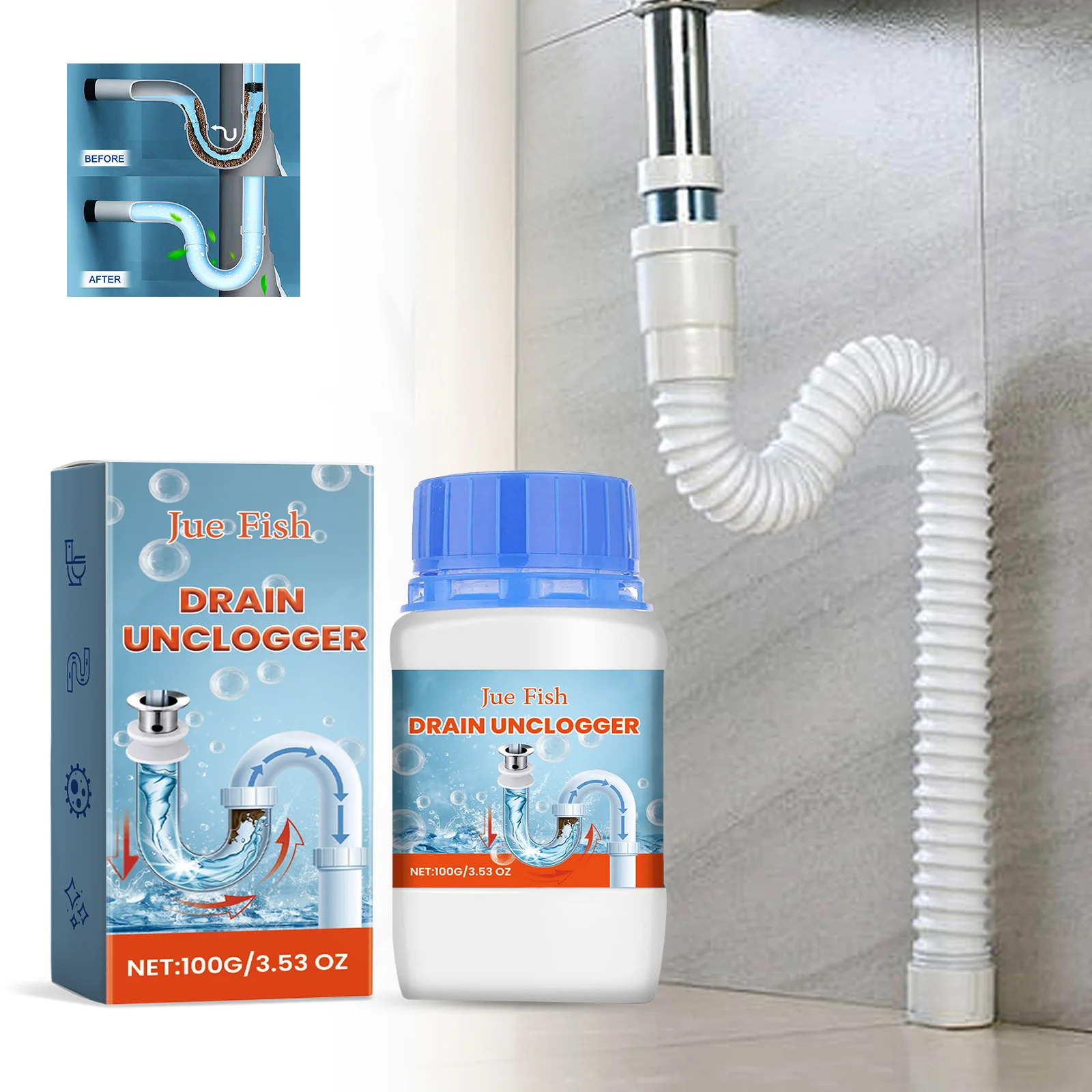 

Jue-Fish Pipe dredging agent Kitchen toilet sewer pipe cleaning dredging deodorization to prevent oil blockage cleaner