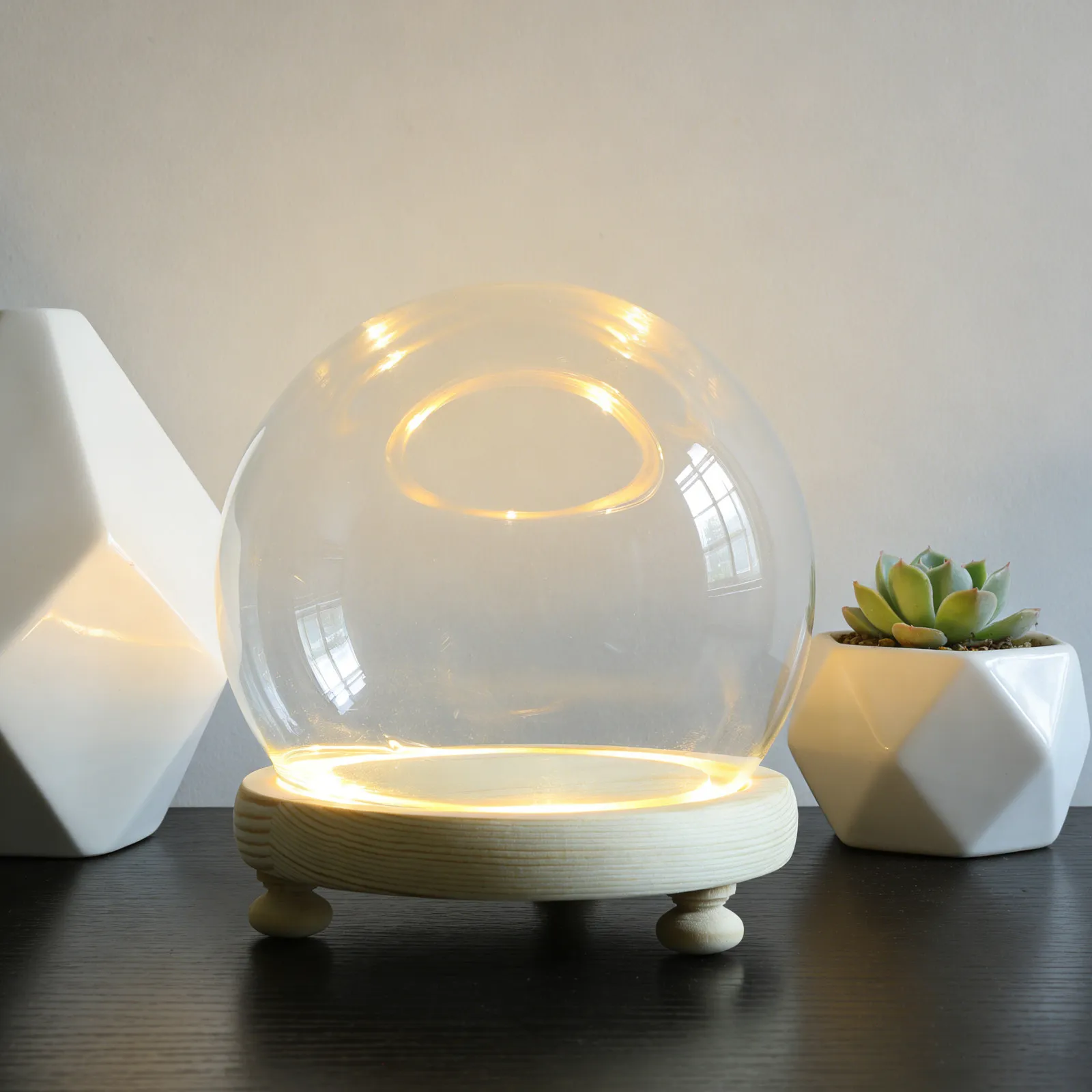 Preserved Flower Glass Cover with Elegant Wood Base Clear Glass Dome Display Case for Immortal Flowers Home Shop Coffee Shop