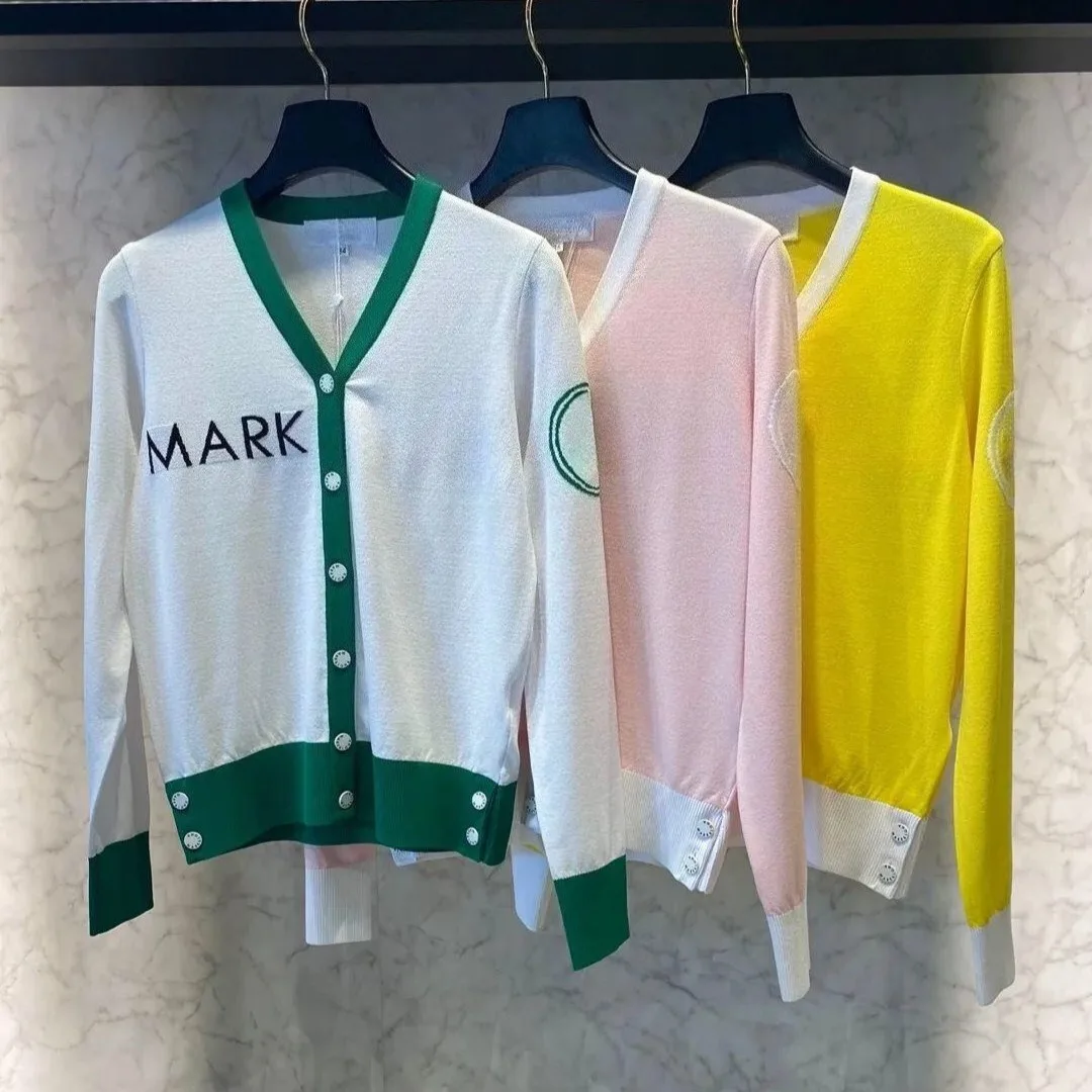 Women's Golf V-Neck Long Sleeve Knit Cardigan 2026 Fall New Korean Style Slim Fit Sporty Trendy Soft Breathable Stretch Casual