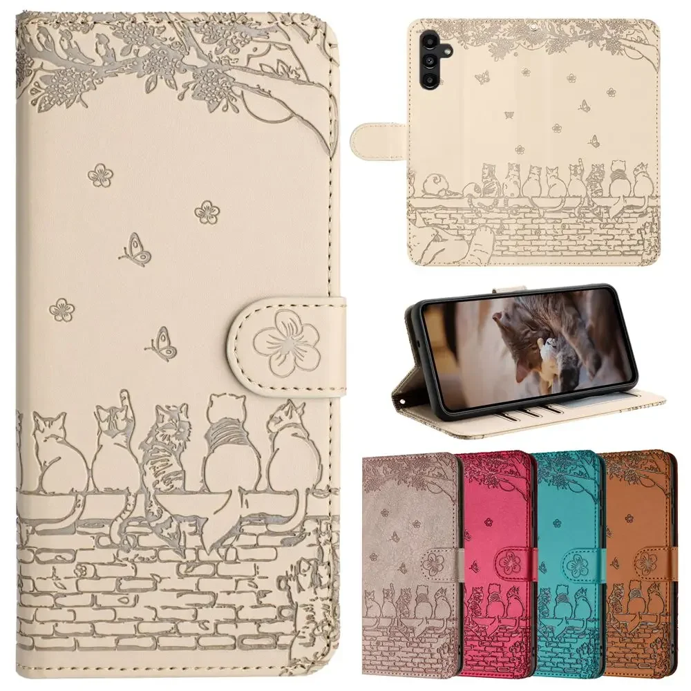 Leather Wallet Case for Samsung Galaxy S24 S23 Ultra S22 Plus S21 S20 FE A54 A34 A24 A14 A53 A33 A23 A13 Case 3D Cat Phone Cover