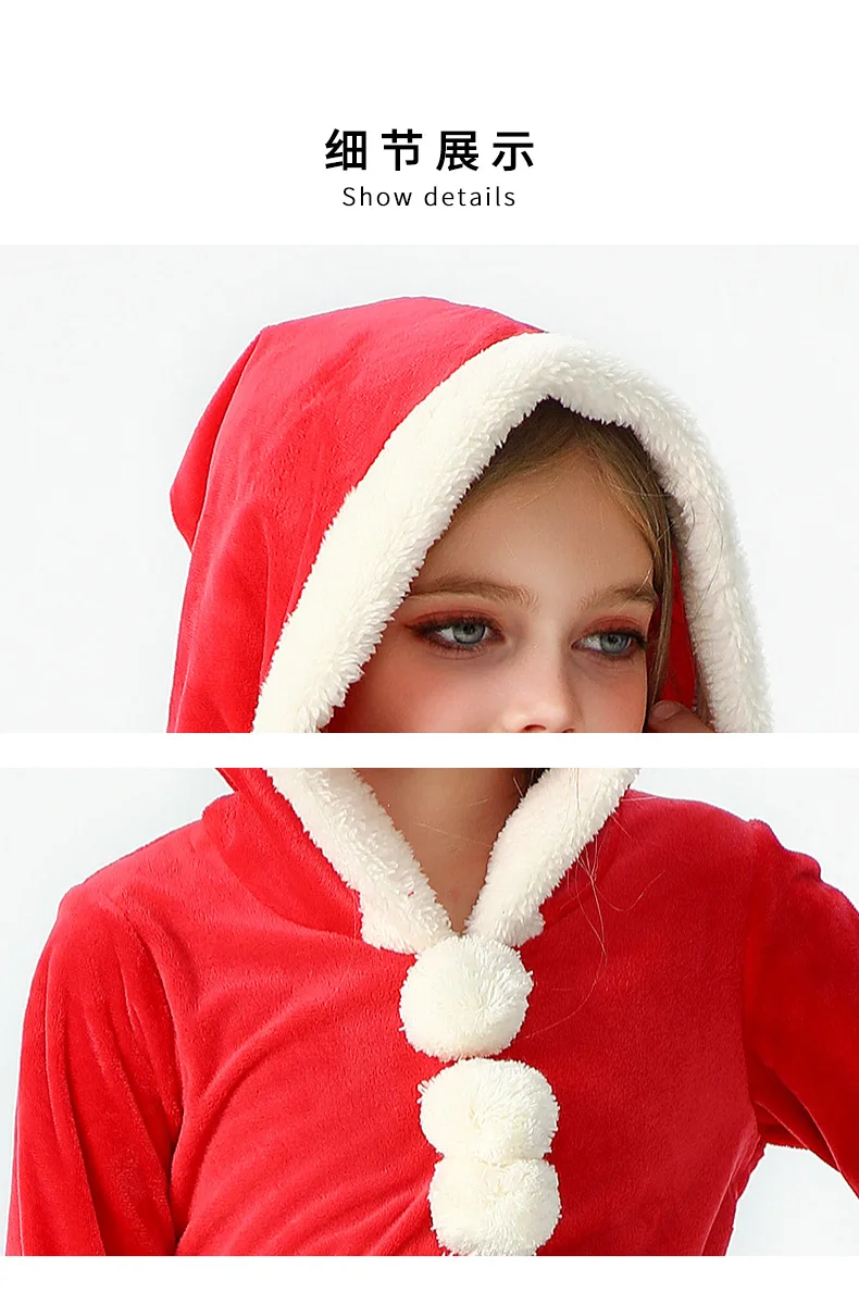 Weiches Samtkleid für Kinder mit Weihnachtsmann-Motiv, Kapuze, Weihnachtskostüm, Weihnachtsfeier, Bühnenauftritt, Show, Cosplay, Rock, Outfit – Detail 20