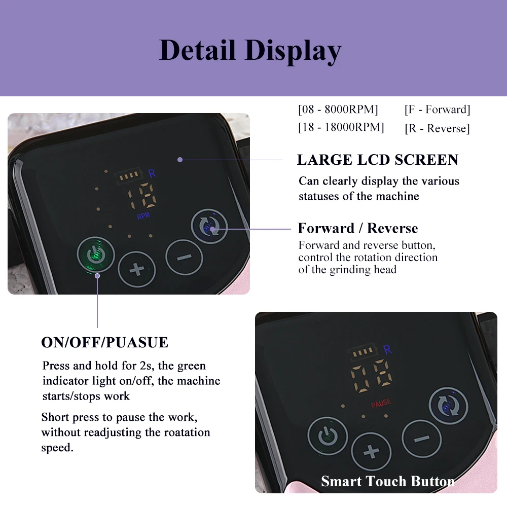 Profesjonalna bezrdzeniowa wiertarka do paznokci akumulatorowa elektryczna pilnik do paznokci 35000 obr./min do domowego salonu manicure i pedicure