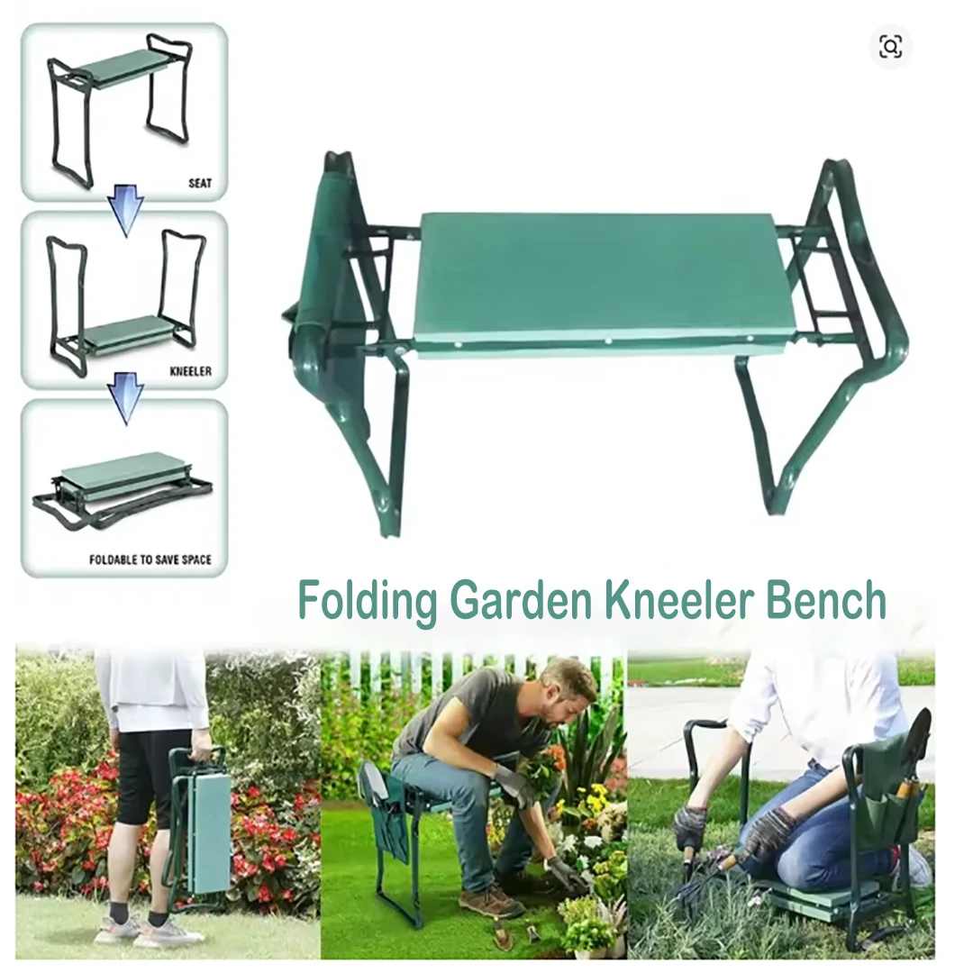 

Folding Garden Kneeler Bench, Folding Gardening Stool with Kneeling Pad,Kneeling Seat With Stool Pouch EVA Cushion Seat