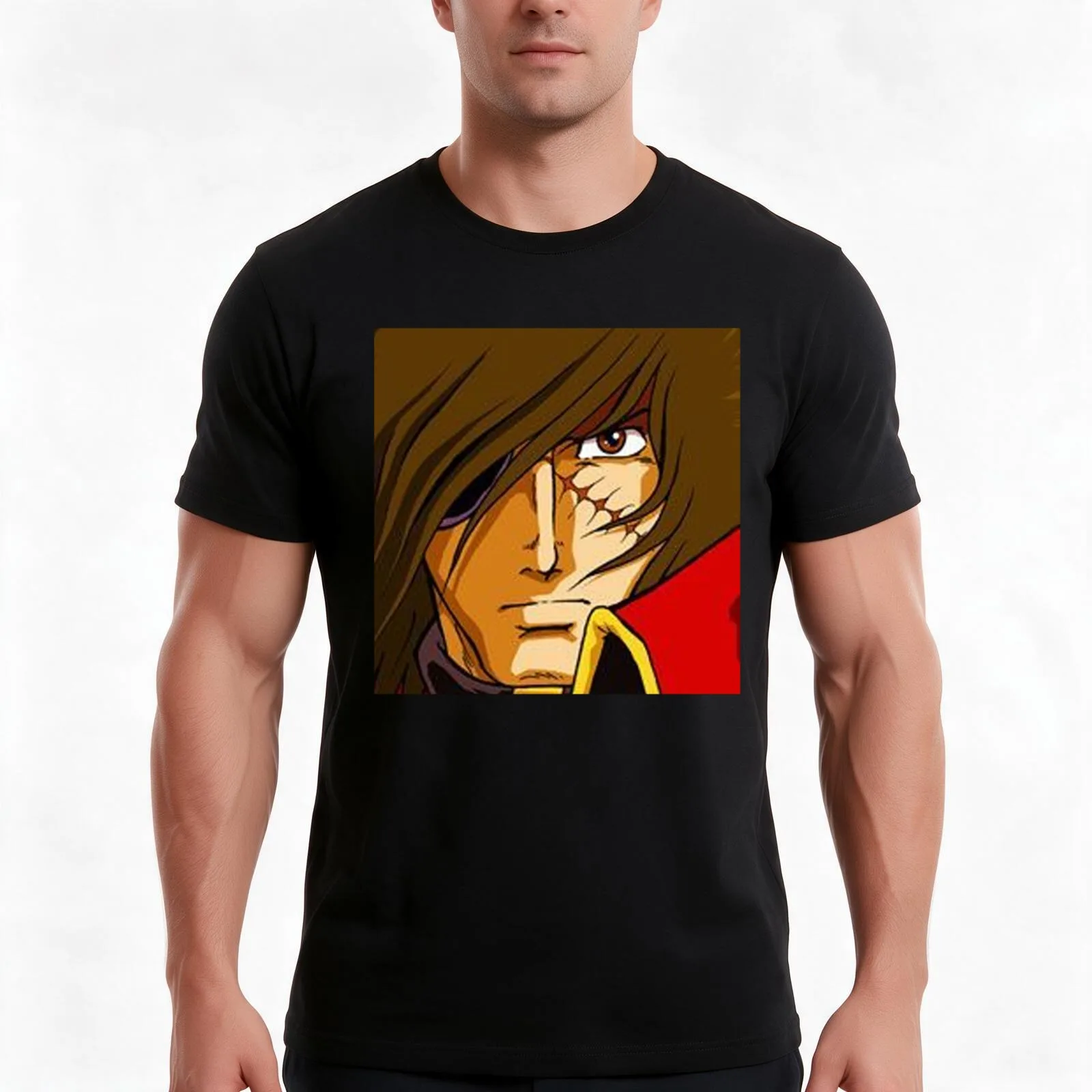 Albator pirate de l_espace visage classique T-Shirt, Summer Casual Cotton Tee, Oversized Streetwear Tops, Vintage Graphic Print