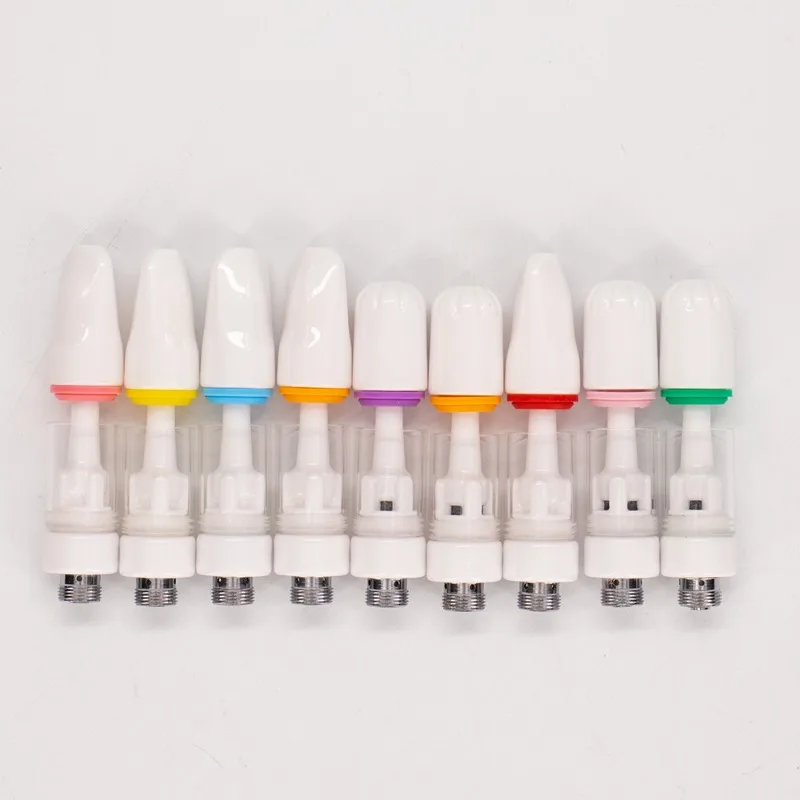 10pcs Full Ceramic Cartridges 0.5ml 1.0ml Vape Atomizer Cartridge Press Round/Flat Drip Tip Ceramic Carts Eicg for Thick Oil