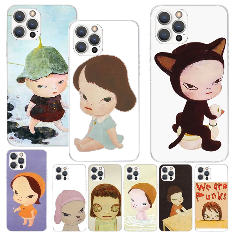 Y-Yoshitomo Nara Print Soft Case for iPhone 16 15 14 13 12 11 Pro Max Art Phone Shell XS XR X SE 7 Plus 8 Pattern Cover