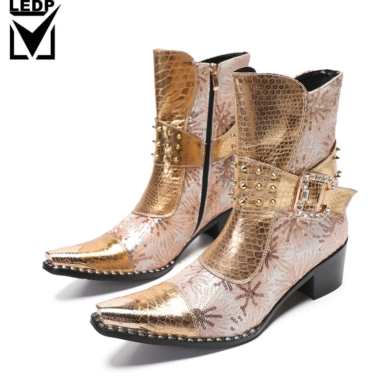 أحذية الخريف الرجالية سبايك الأحذية المعدنية والقبعات عالية الكعب حزام مشبك برشام الأحمر الفاخر زيادة نموذج #6