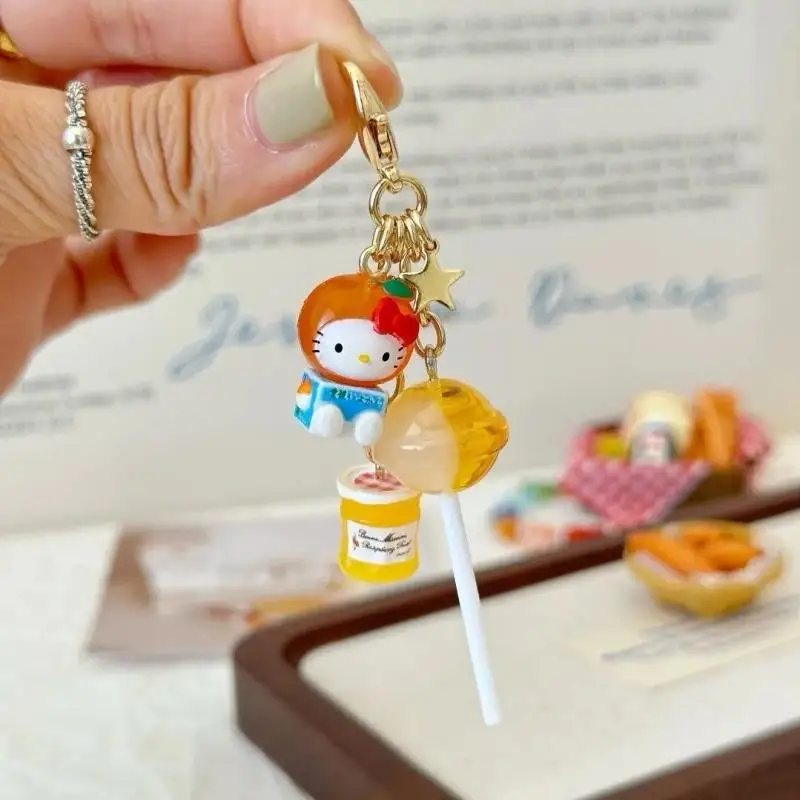 Kawaii Hello Kitty Keychain Sanrio Cartoon Anime Strawberry Kt Lollipop Pendant Cute Zipper Backpack Decoration Toys Girl Gifts