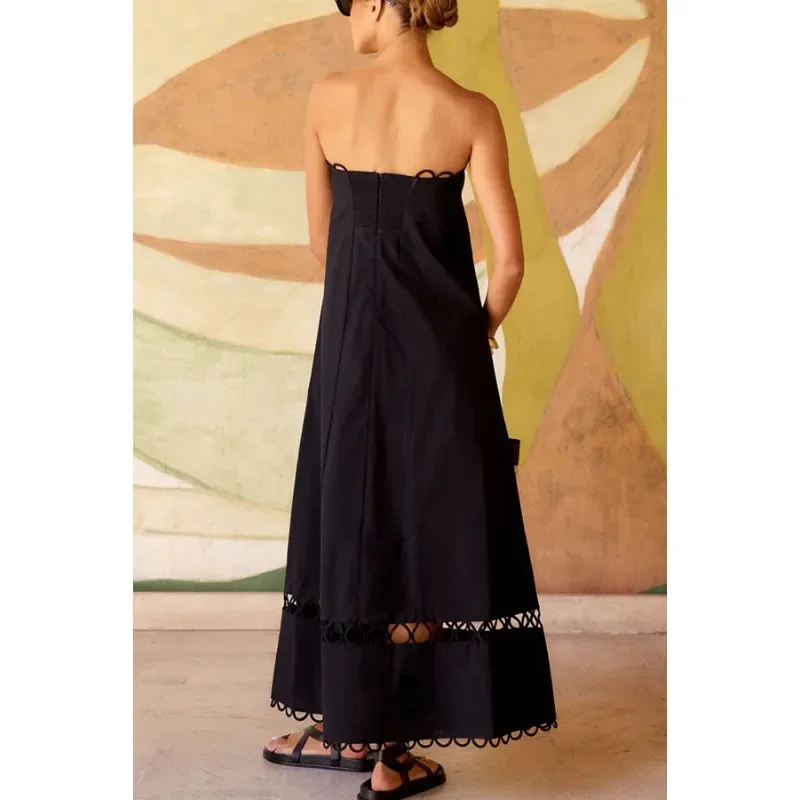 Hollow Out A-line Long Tube Dress Boho Vacation Holiday Dress Summer Women Off Shoulder Bohemian Dress Elegant INS Strapless