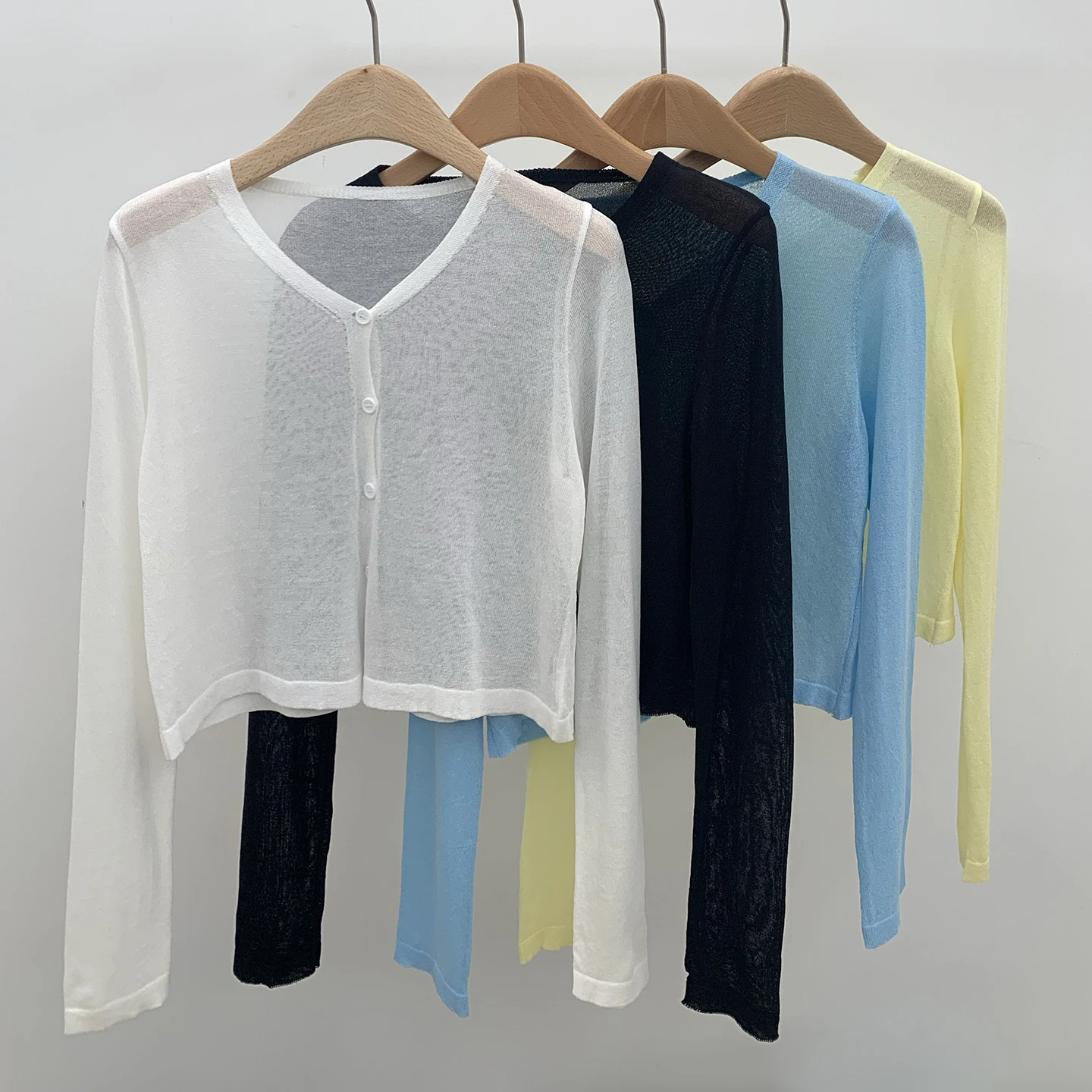 سترة علوية متماسكة بأزرار أمامية وأكمام طويلة، سترة صوفية قصيرة عادية للنساء للربيع والصيف، ملابس يومية للفتيات المراهقات