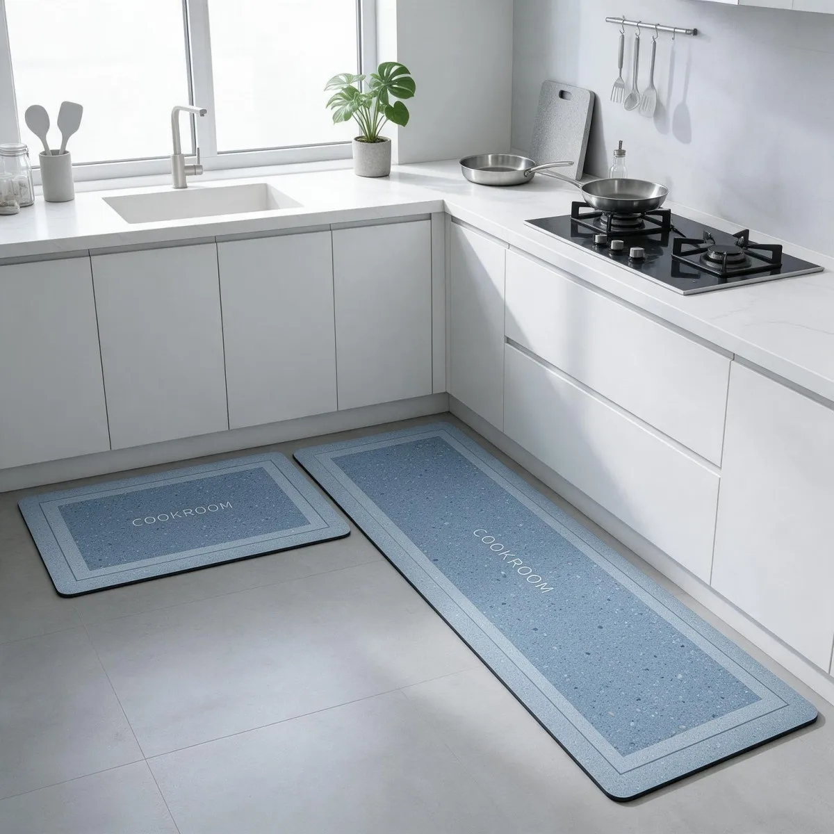 Tappetino da cucina in materiale di fango di diatomee, con design spesso e ad alta capacità di assorbimento, fondo in gomma antiscivolo, disponibile in versione lunga o quadrata, ideale per bagno,