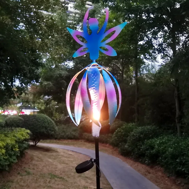 Mulino a vento da angelo fata all'aperto Crtwork con giocattolo rotante in ferro leggero solare per ragazzi e ragazze dai 4 anni in su