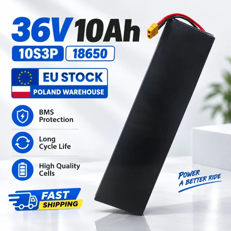36V 10Ah 10S3P 10000mAh 500W Akku für KUGOO S1 S2 S3, E-Scooter und Elektroroller, wiederaufladbares Li-Ion 18650-Paket mit integriertem BMS-Schutz, hohe Kapazität, kompatibler Ersatz, Lagerbestand in