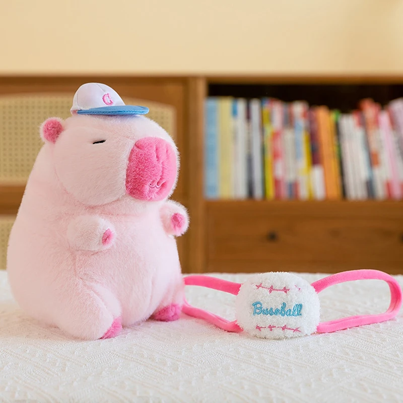 Juguetes de peluche de Capybara Rosa esponjosa, mochila de béisbol Kawaii, muñecas de peluche, animales, regalo de cumpleaños para niños, decoración del hogar, 25cm