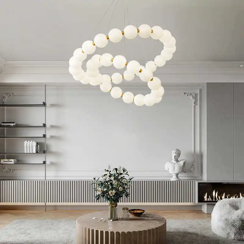 Nordic moderno e minimalista luxo led lustre creme pérola círculo luz pingente decoração do quarto de casa para sala estar jantar barra lâmpada