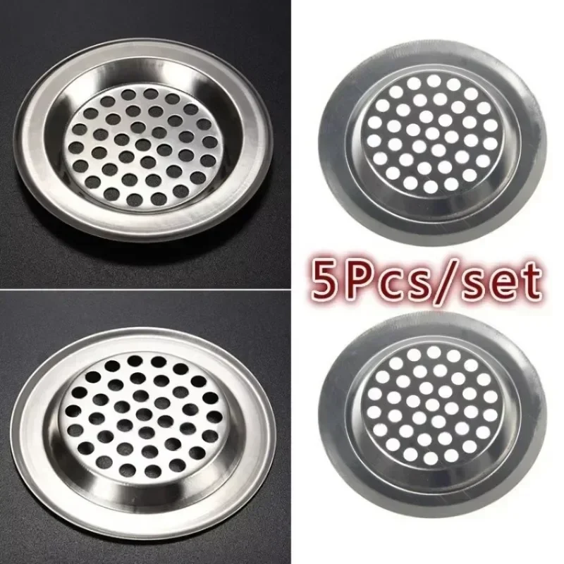 5 Pcs For Kitchen Bathroom 5 Pcs Circular Pool Steel Mesh Sink Strainer Kitchen Trap Drain Filter Suitable