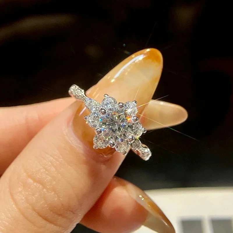 

GRA Fashion 1ct Real Moissanite Diamond Sunflower Ring for Women 925 Sterling Silver Anniversary Party Fine Luxury Jewelry