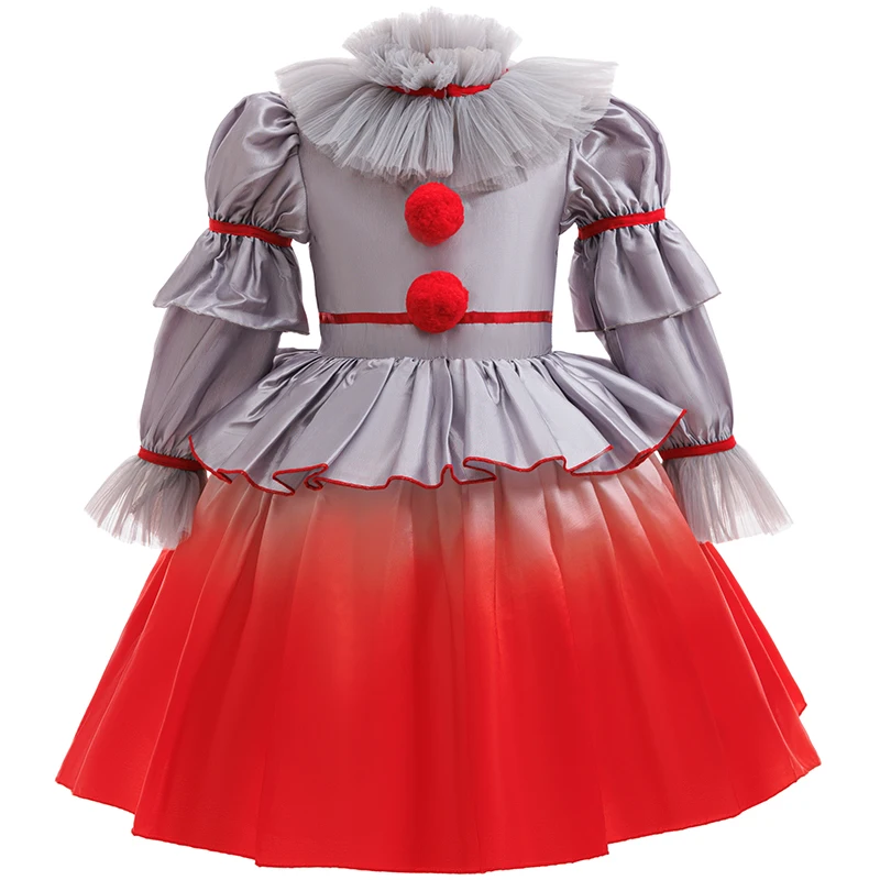 Halloween Costume For Kids Gray Girls Joker Dress Kids Cosplay Scary Clown Costume Carnival Masquerade Party Dress Up 3-12Y