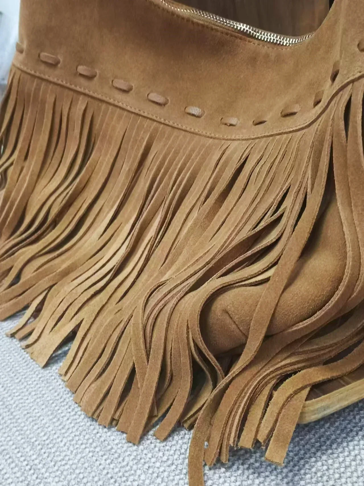 Women Genuine Leather Suede Fringes Shoulder Bag Hippie Gypsy Bohemian Boho Chic Vintage Retro Ibiza Nubuck Leather Side Bag