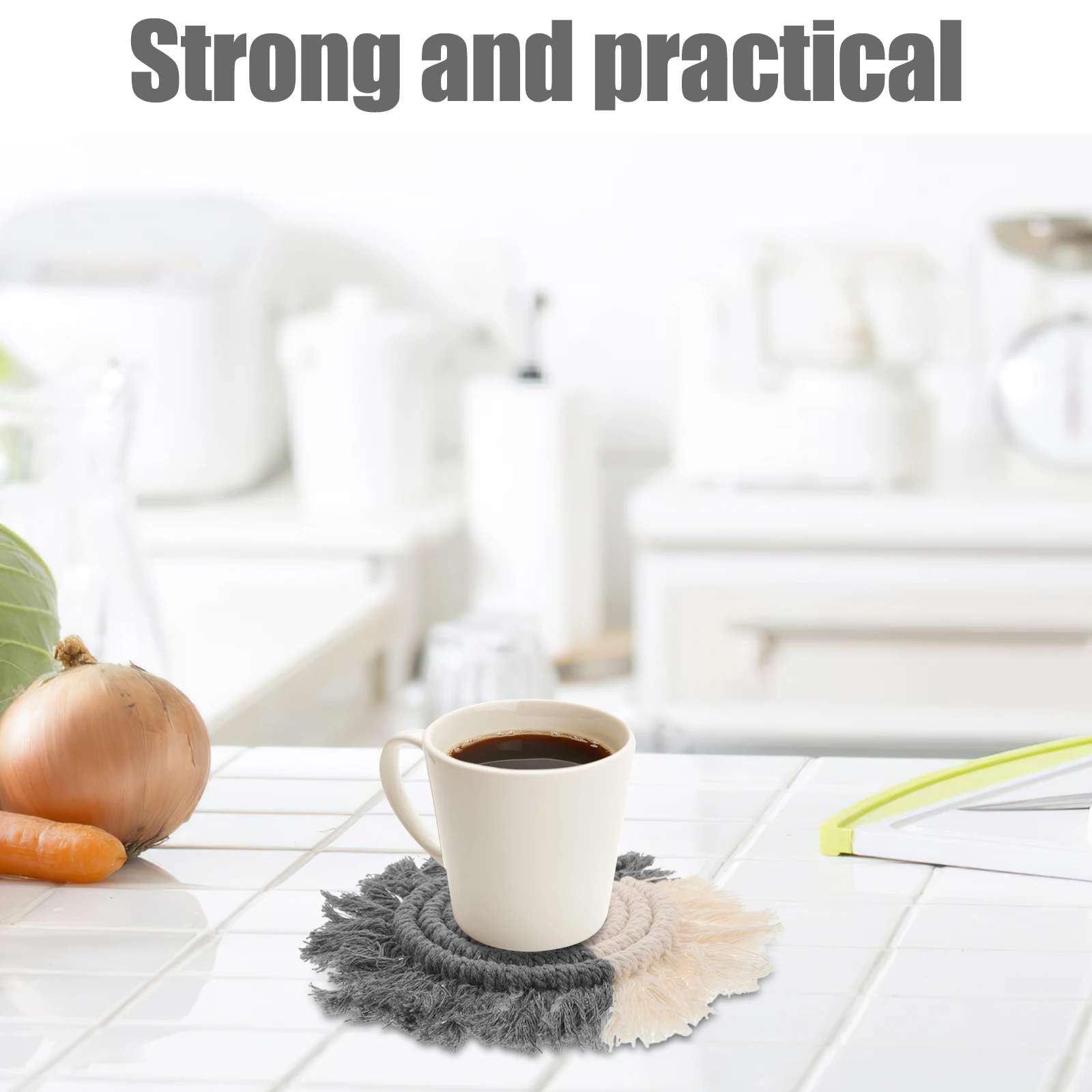 

Woven Coasters For Mugs Handmade Round Cotton Tassel Drink Mat Absorbent Heat Resistant Farmhouse Kitchen Office Bar Decor