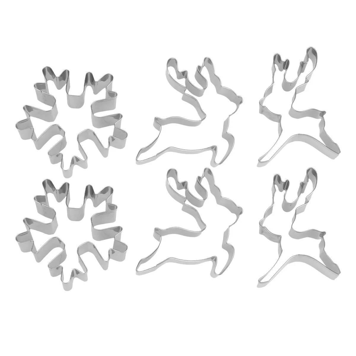 

6Pcs Snowflake Reindeer Biscuit Mold Stainless Steel Cookie Cutter Christmas Design Nonstick Ecofriendly Easy Clean