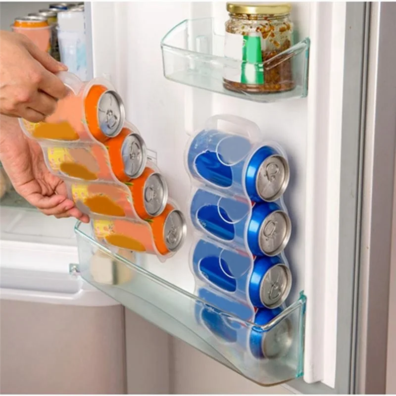 ABHI-5Piece 4 Compartments Refrigerator Beverage Can Storage Box Kitchen Storage Rack Transparent With Handles Plastic