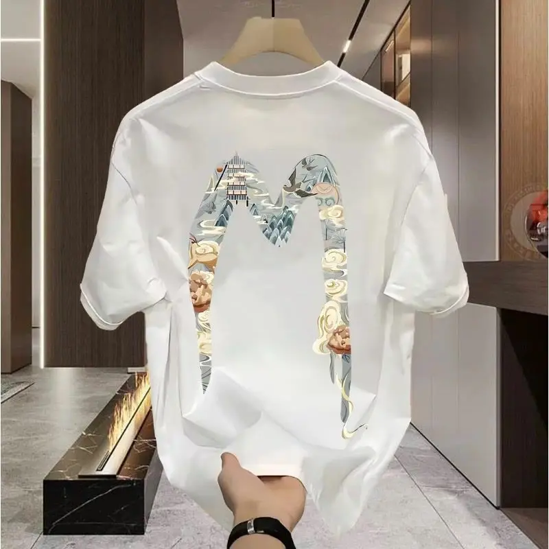 

Young Style Trend Fashion Summer Men O-Neck Printing Couple Versatile Casual Short Sleeve Loose Large Size Pullovers T-shirt Top