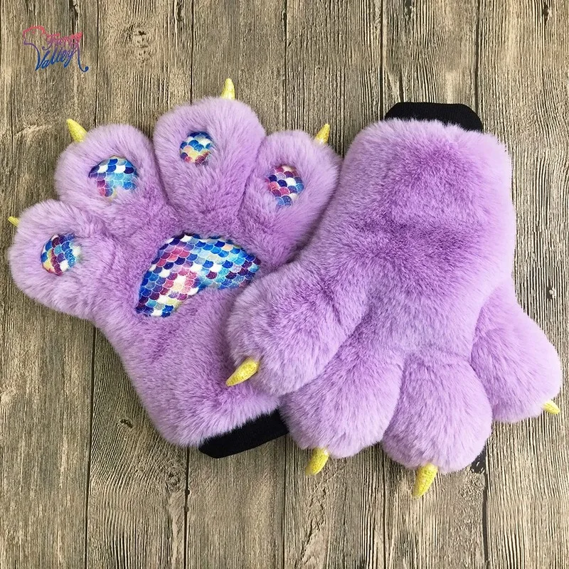 Purple Fursuit Paws Furry Part Cosplay Furry Paws Gloves Costume Lion Bear Prop Children Adult