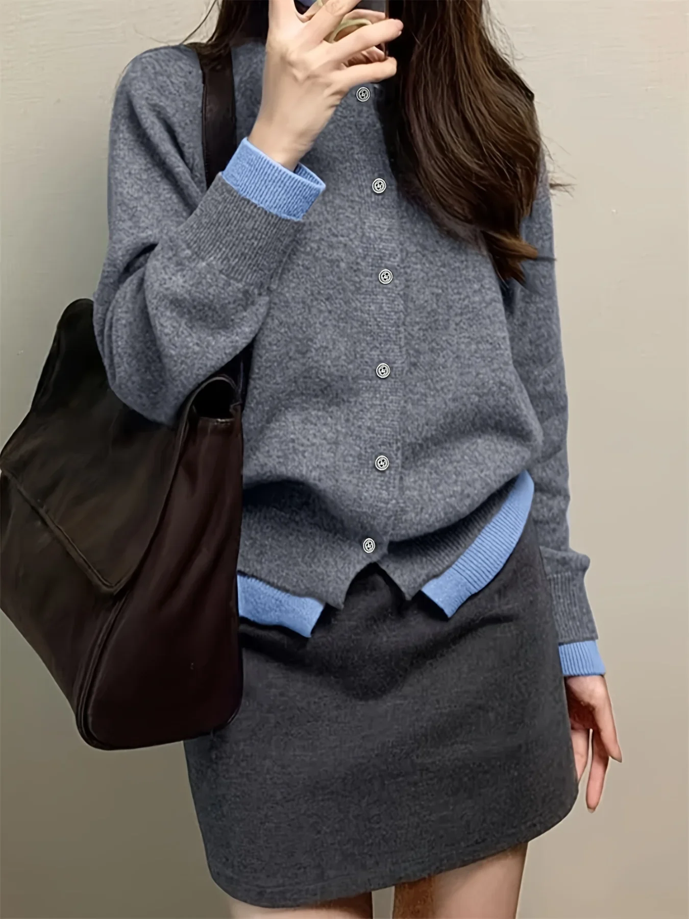 Fashion Color blocked Knitted Cardigan - Spring and Autumn Women's Casual Single breasted Long sleeved Cardigan Sweater 2025New