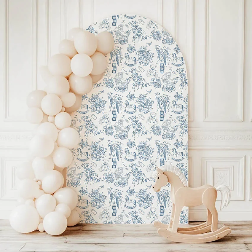 

Mehofond Custom 2-Sided Bear Blue Pattern Floral Kid Birthday Party Baby Shower Cover Chiara Arch Wall Background Decor Backdrop