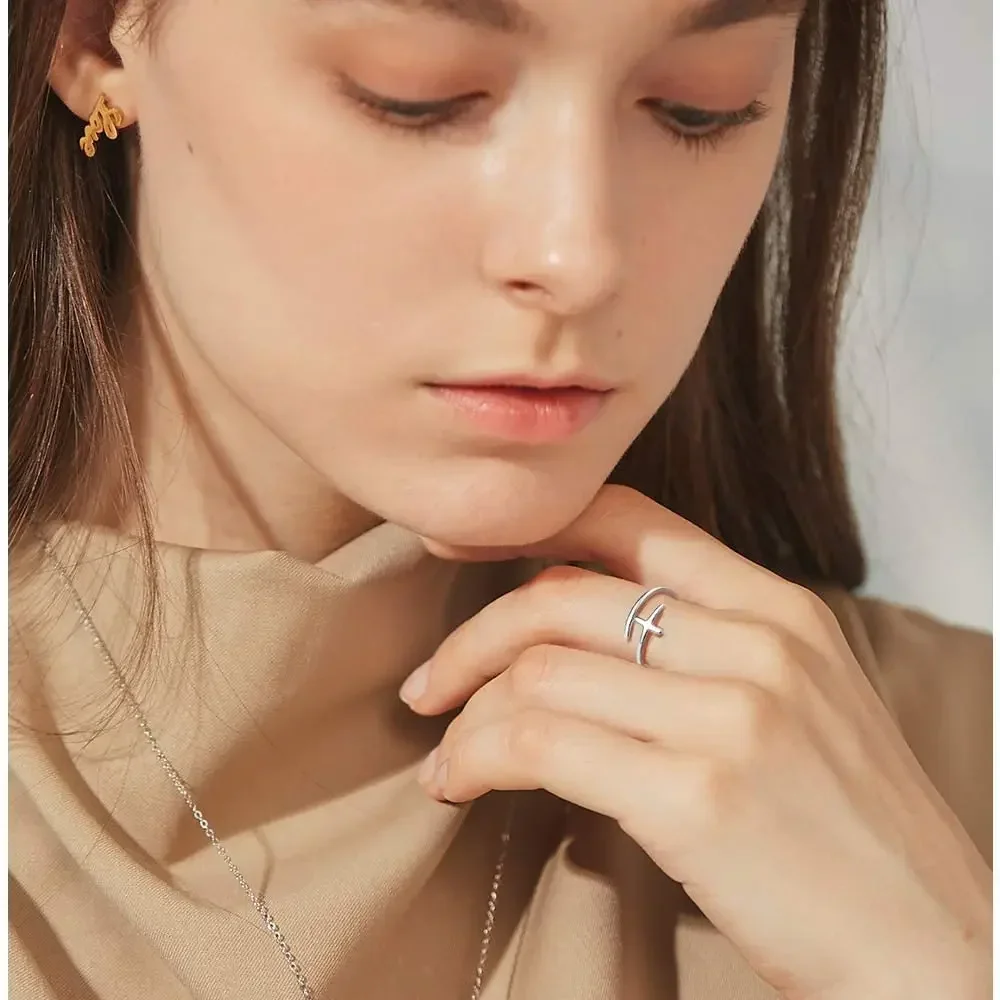 ChainsPro Anello aperto con fascia incrociata avvolta in argento sterling 925 per donna Anello regolabile Gioielli religiosi delicati Regalo per lei