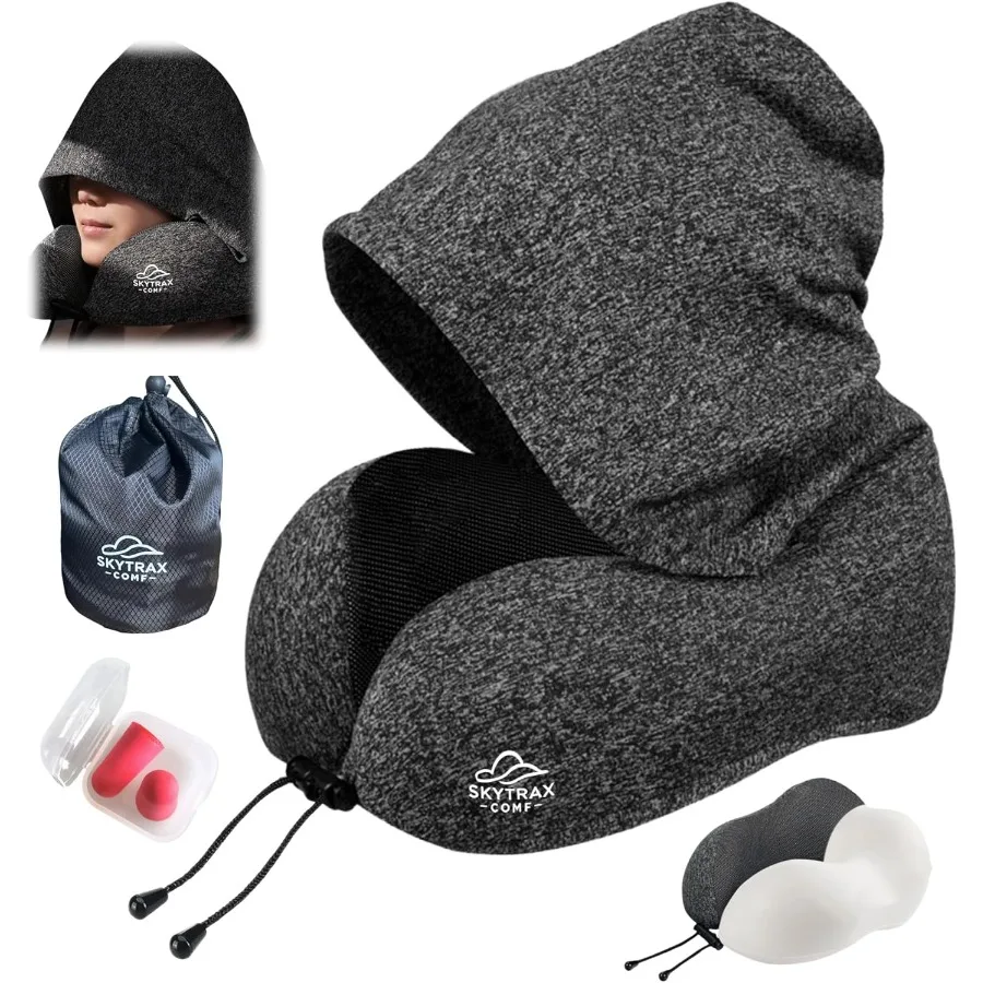

Extra Large Hood Travel Pillow with Memory Foam for Airplane Long Flights Road Trips Office and Car Use Provides Privacy Neck H
