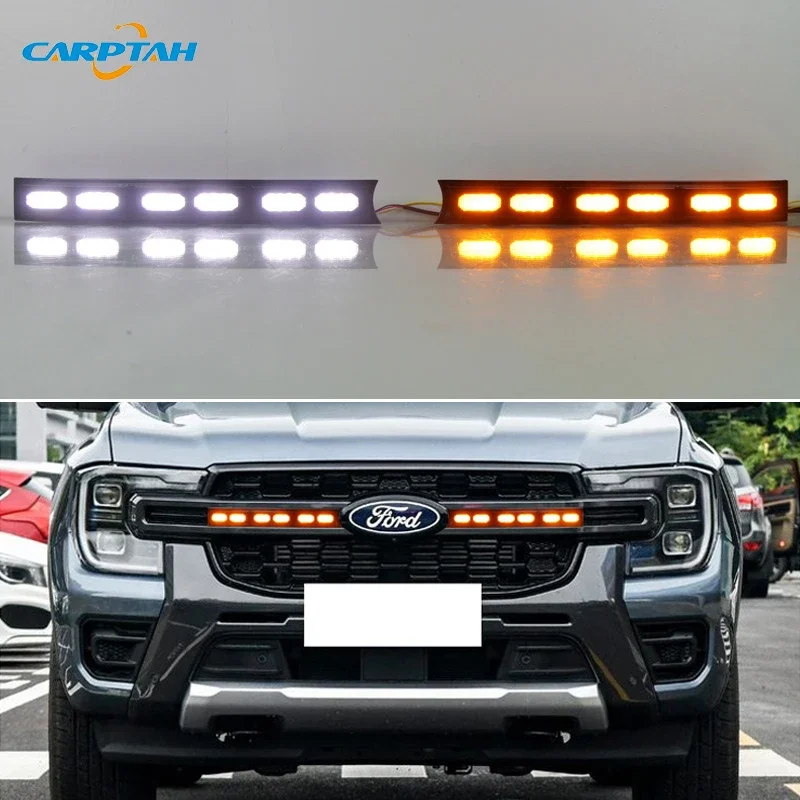 Car LED DRL 12V Daylights For Ford Ranger 2022 2023 2024 Middle net light Daytime Running Headlamps Auto Driving Lamp Foglamps