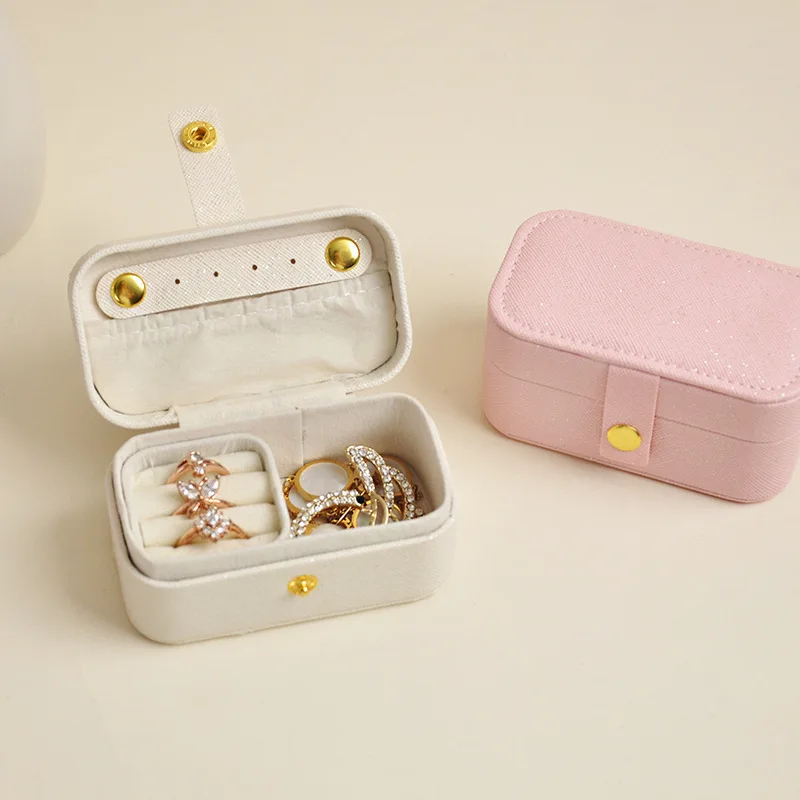 Portable Jewelry Organizer for Travel Cream Style Minimalist Ring Earring Necklace Lipstick Storage Box