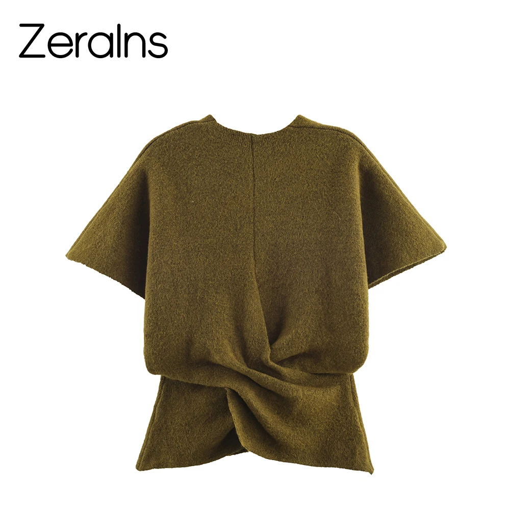 เสื้อสเวตเตอร์ถักแขนสั้นคอวีสไตล์ฝรั่งเศสของ ZERAINS พร้อมดีไซน์สำหรับฤดูหนาว ทรงเข้ารูปและเสื้ออเนกประสงค์