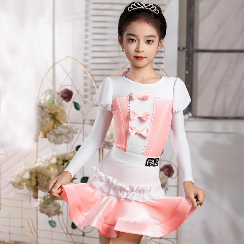 

Платье для латинских танцев для девочек, детская одежда для танго, сальсы, бальных танцев, детский костюм для соревнований по латинским танцам самбы