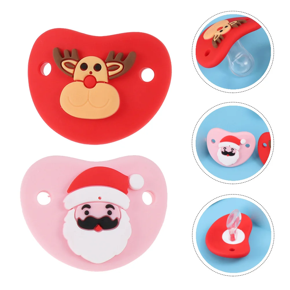 2 Pcs Christmas Pacifier Deer Pacifiers Infant Nipple Portable Adorable Soothers Silicone Food Grade Healthy