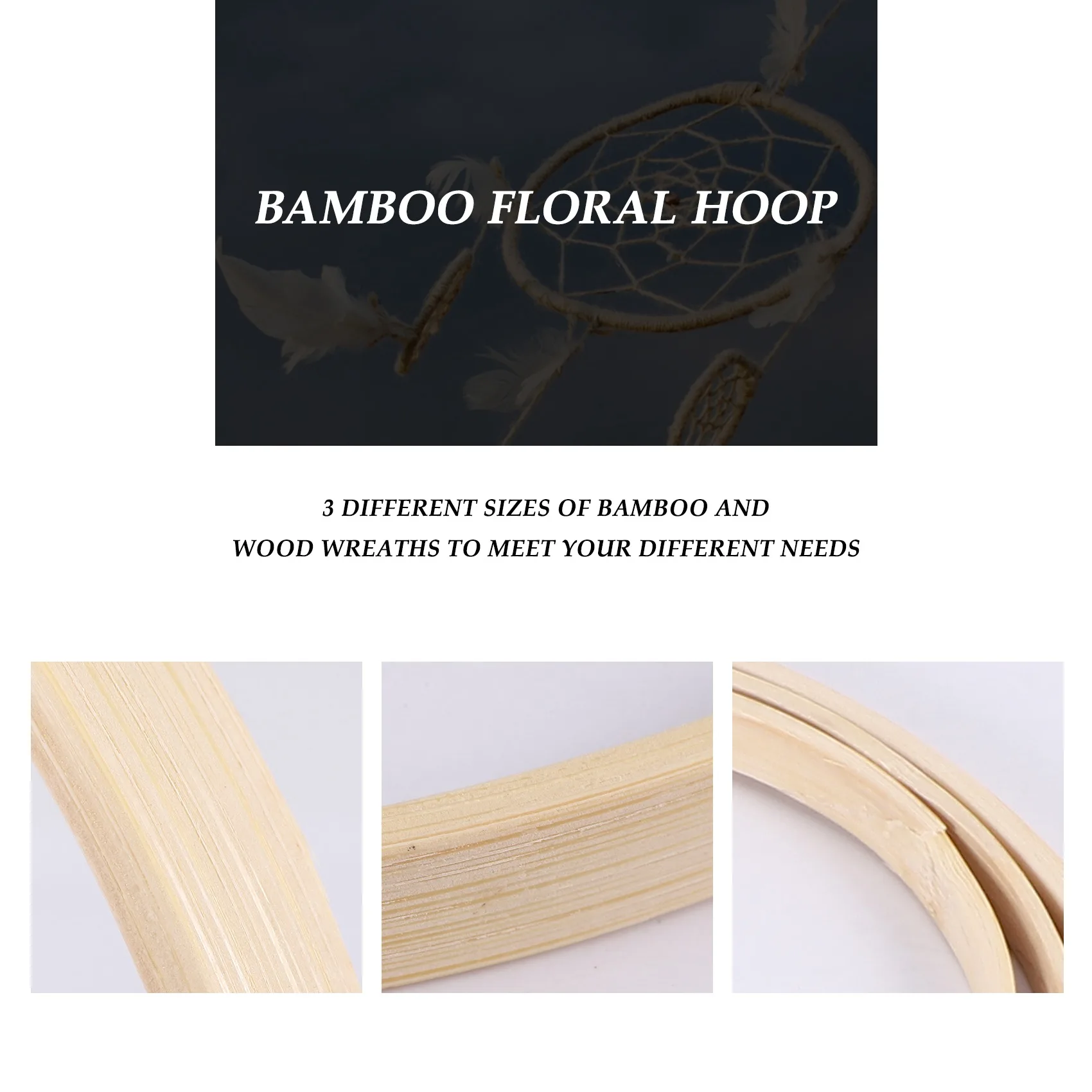 B84B Bamboo Floral Hoop, 15 Pack 3 Sizes Dream Catcher Circle Ring for Wedding Decor Crafts, 15/20/26cm