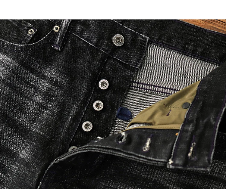 赤耳ジーンズメンズヘビーストレートルーズブラックウォッシュ肥厚アメリカンレトロカジュアルパンツ春と秋の新モデル